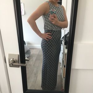 Black/ white patterned maxi dress with cropped top